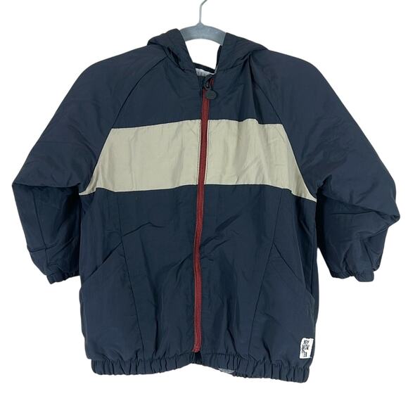Zara Kids Black and Beige Colorblock Rain Jacket - Picture 1 of 6